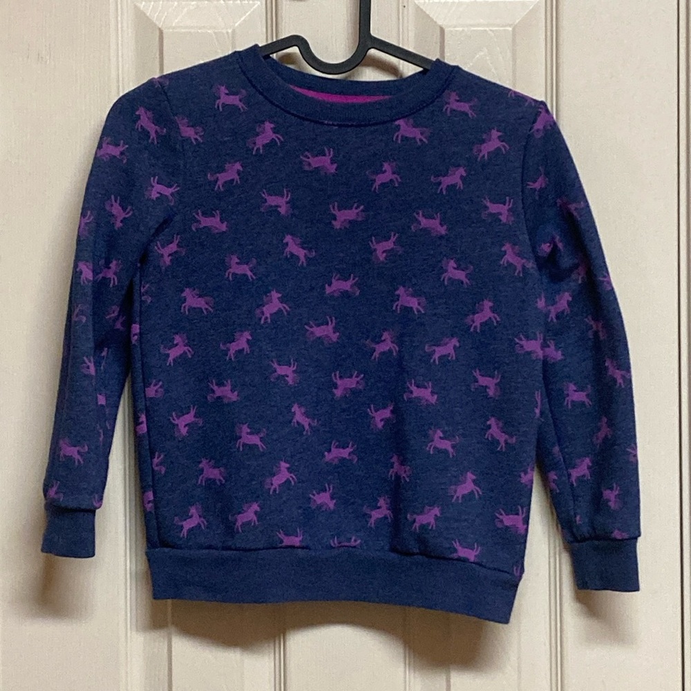 Cat & Jack Blue Sweatshirt with Purple Unicorns Girls Size S (6/6x)
